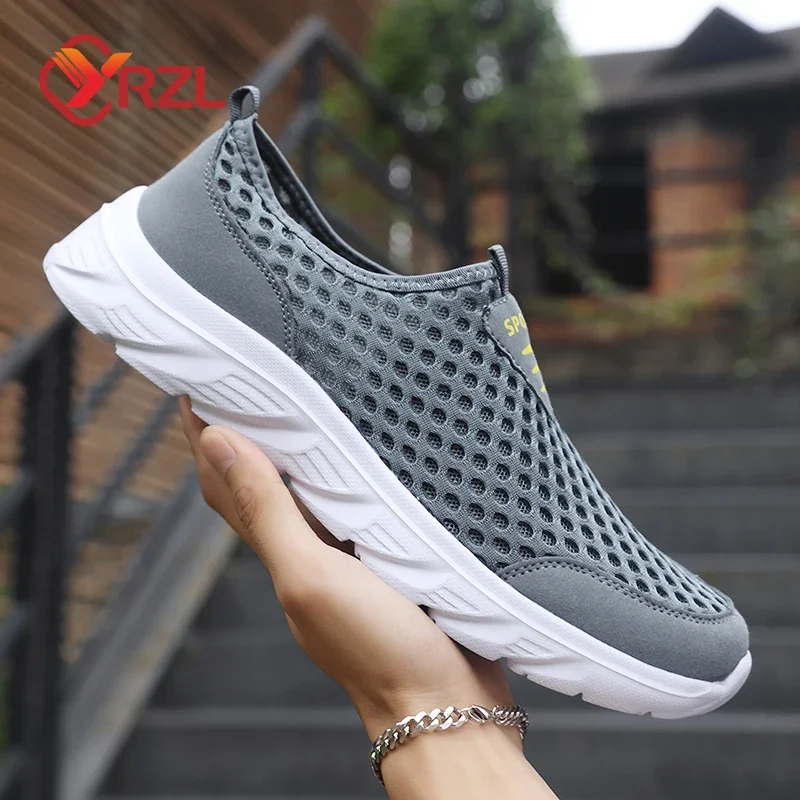 YRZL Breathable Mesh Shoes Men Slip on Male Casual Sneakers Anti-slip Mens Non Slip Flats Outdoor Walking Shoes for Man