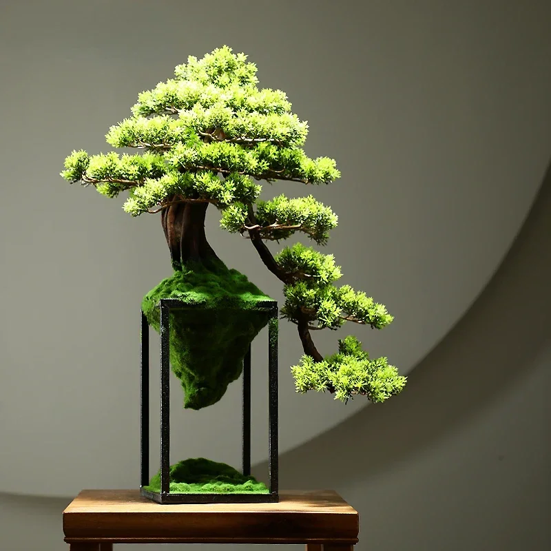 Chinese-style simulation plant bonsai indoor welcoming pine green plant potted fake tree micro-landscape decoration decoration