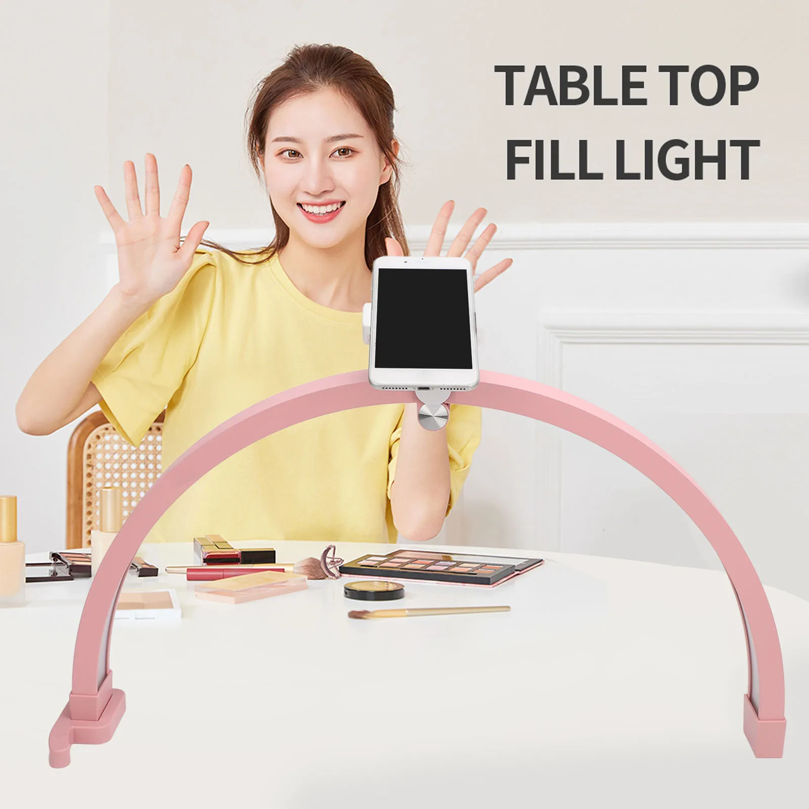 Half Moon Nail Lamp 20W Foldable 1500LM 3200 To 5600K Half Moon Light Eye Care 100 To 240V 22 Inch with Phone Clip for Skincare