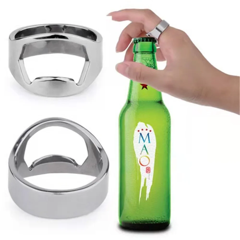 Mini Dosenöffner Edelstahl Flaschenöffner Ring-form Flasche Bier Öffnung Entferner Küche Gadgets Bar Finger Opener Werkzeuge – Detail 5