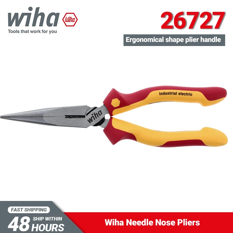 

Wiha 26727 Electric Needle Nose Pliers 8-inch 1000V VDE-test Insualted Professional Plier with Cutting Edge Straight Shape