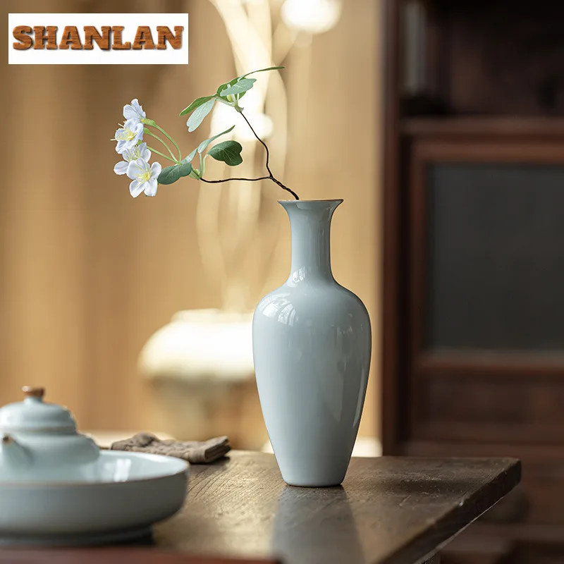 Handmade Azure Ru Kiln Porcelain Vase Creative Terrarium Hydroponics Plant Pot Basket Household Flowerpot Tea Items Decoration