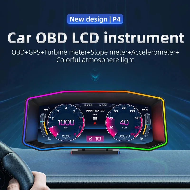 P4 Hud Headup Ⅱ+GPS Gauge-Up Display Digital Speedometer 2 Car Diagnostic Fuel Consumption