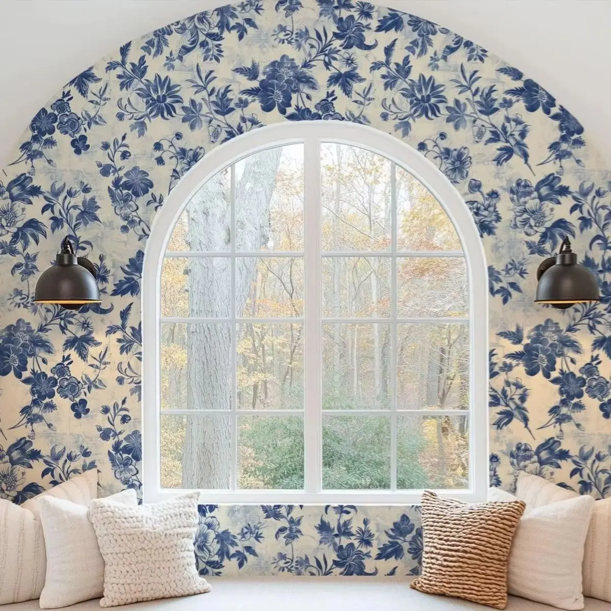 Dainty Flower Baroque Vines Elegant Navy Blue Vintage Wallpaper Peel & Stick For Bedroom Living Room Decor EcoFriendly