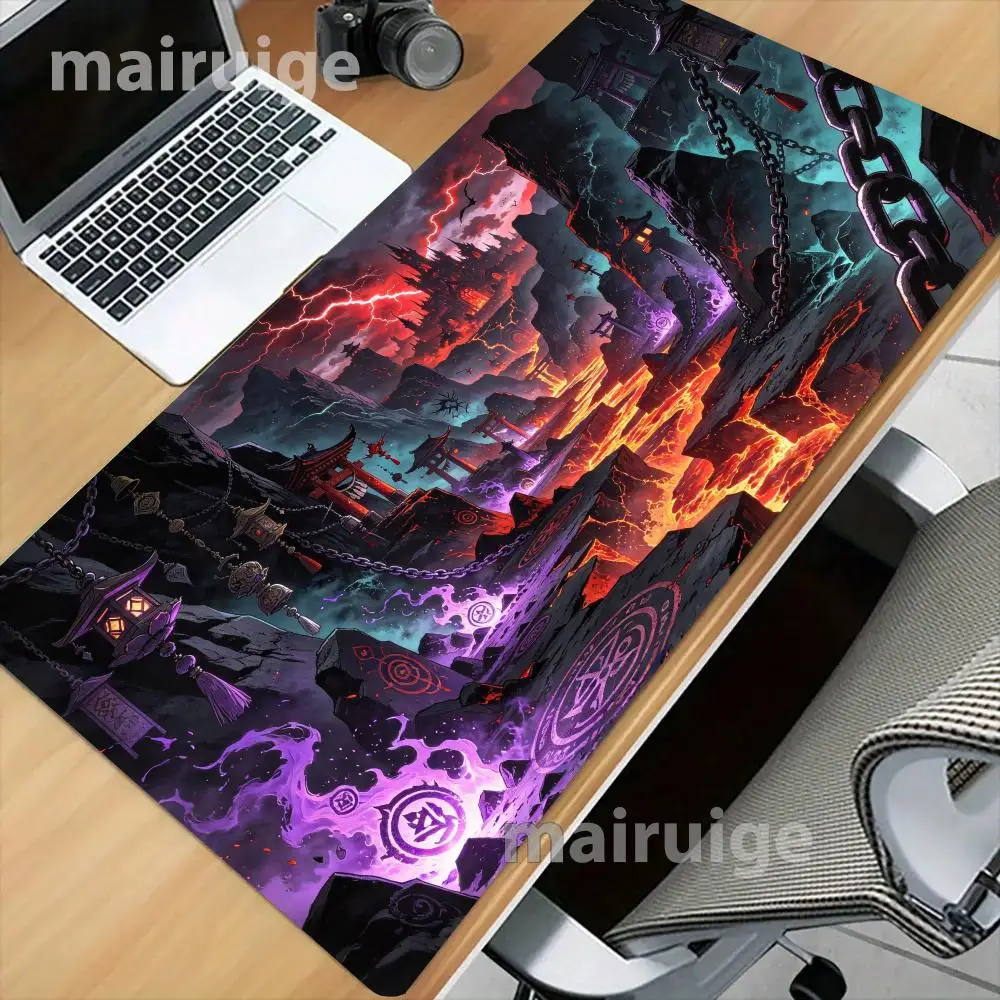 Lava Hell Chain Desk Mat Non Slip Rubber Base Thick Rubber For Dark Fantasy Gaming Desk