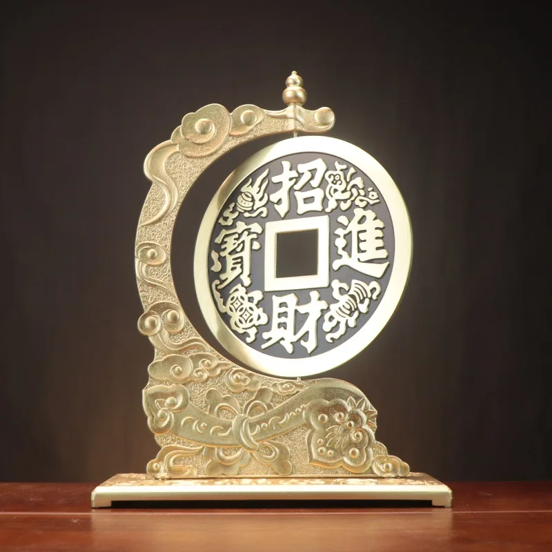 Brass Rotatable Desktop Ornament: Money-Making, Fortune-Bringing, Auspicious, Treasure, Home And Shop Copper Coin Decoratio