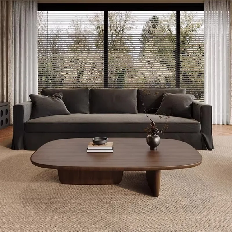 

TTMedieval wabi-sabi wind solid wood oval coffee table living room household small apartment homestay light luxury