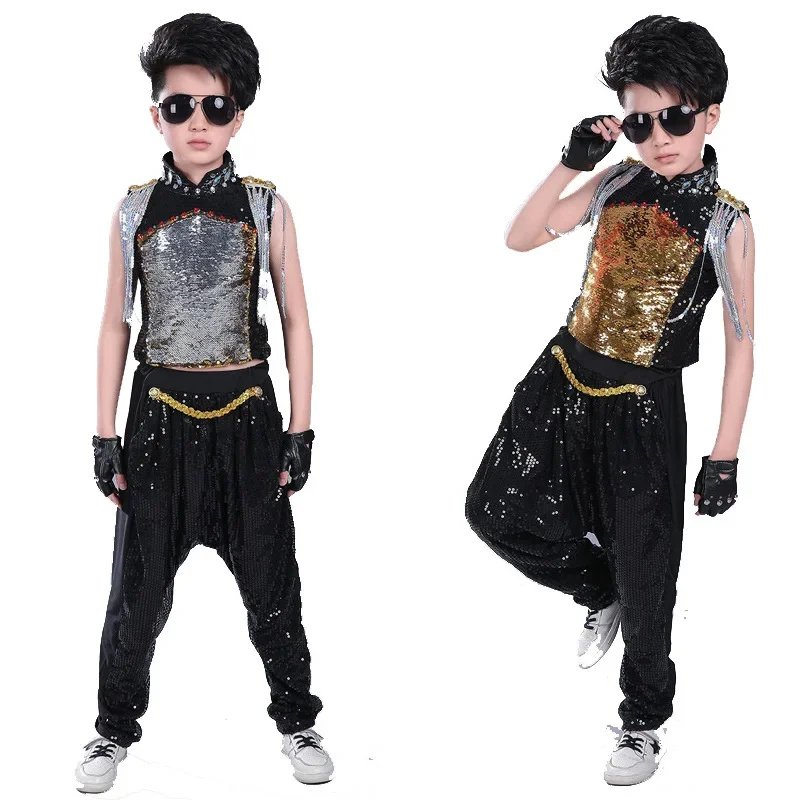 

Hip Hop Clothes Sequins Costume Boys Girls Toddler Jazz Dance Performance Outfits Stage Clothing Children's Modern Dance Drum