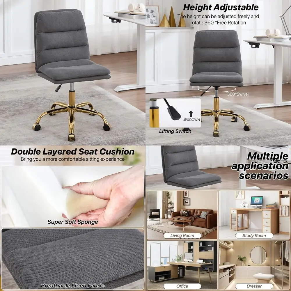 

Эргономичное офисное кресло без подлокотников, с высокой спинкой, поворотное, с регулировкой высоты, для домашнего стола или туалетного столика (темно-серое)