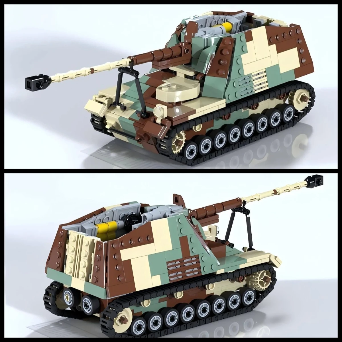 Idea Military Artillery Armored Vehicle Building Blocks MOC German  Rhino Tank Model Kids Assembly Toys Boy's Birthday Gift