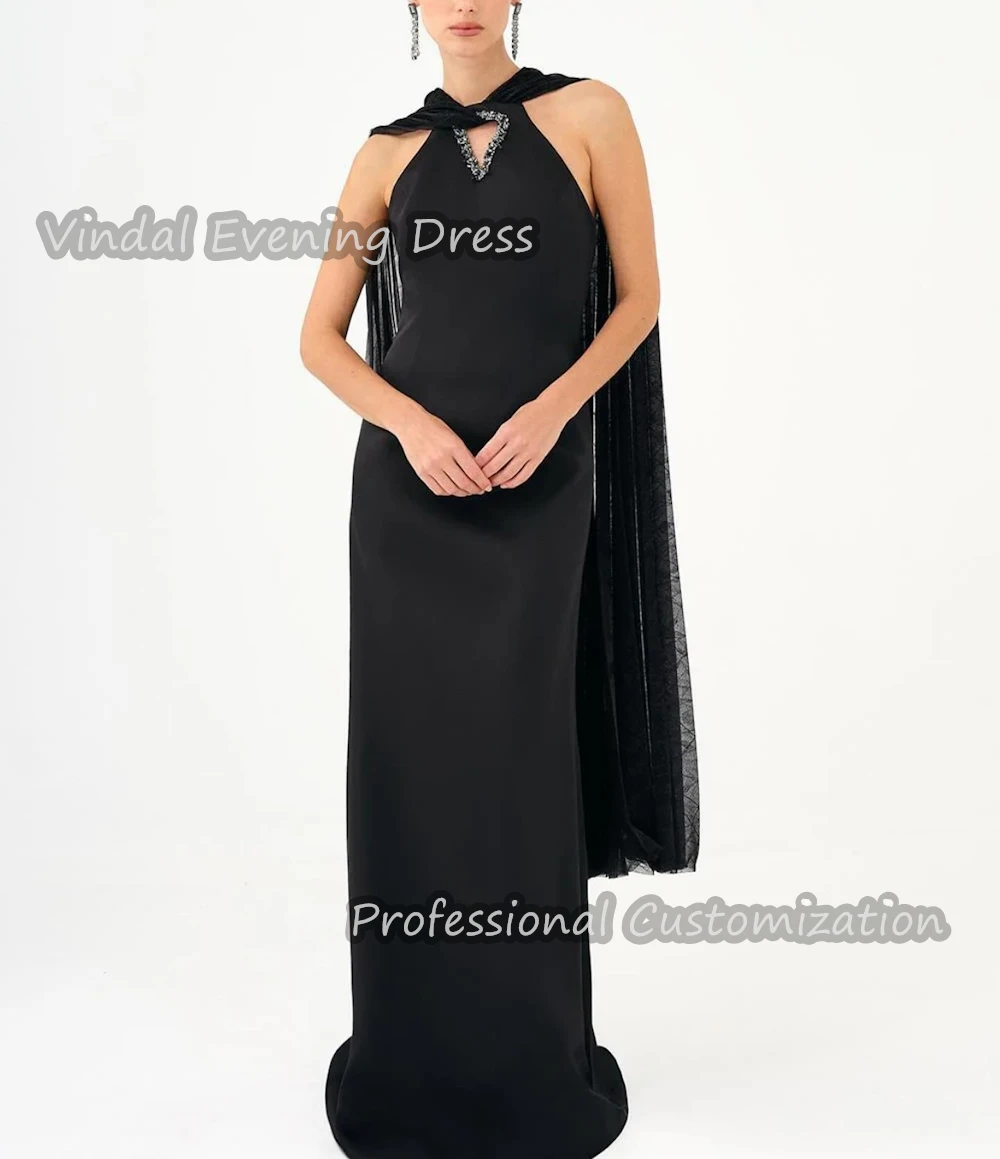 Vindal Prom Dress Halter Ruche Vloerlengte Luxe Kralen Crêpe Sexy Straight Mouwloze Saudi Arabia Voor Vrouw 2024