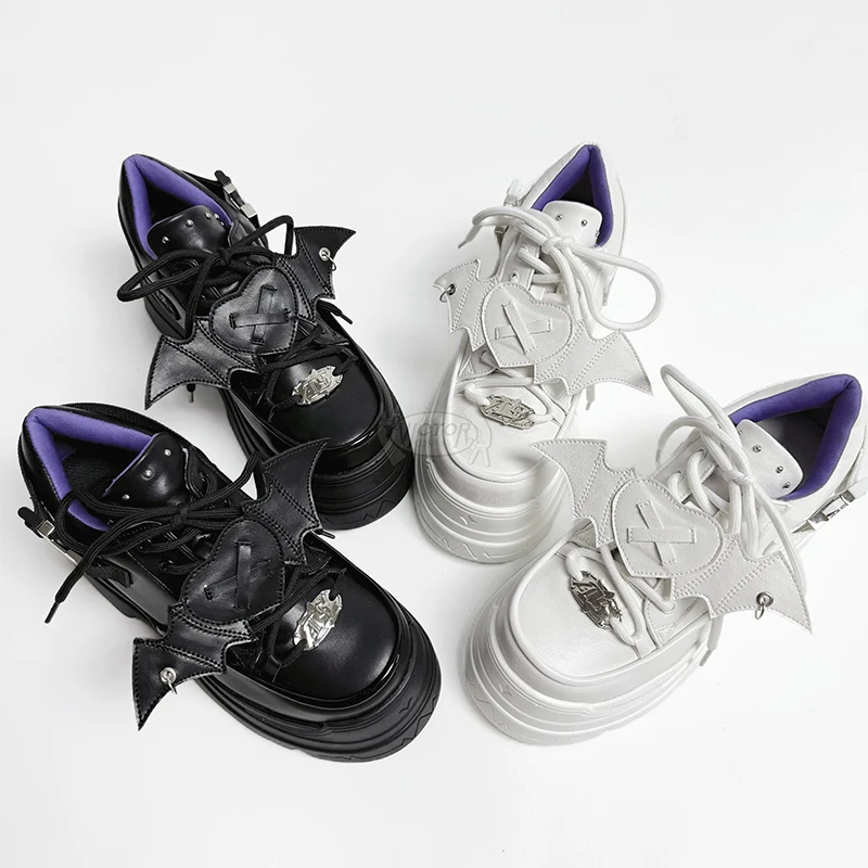 Japanese Mine-Style Platform Shoes Asian Culture Black White Loafers for Women Students Rhinestone Bow JK Uniform Shoes Pumps