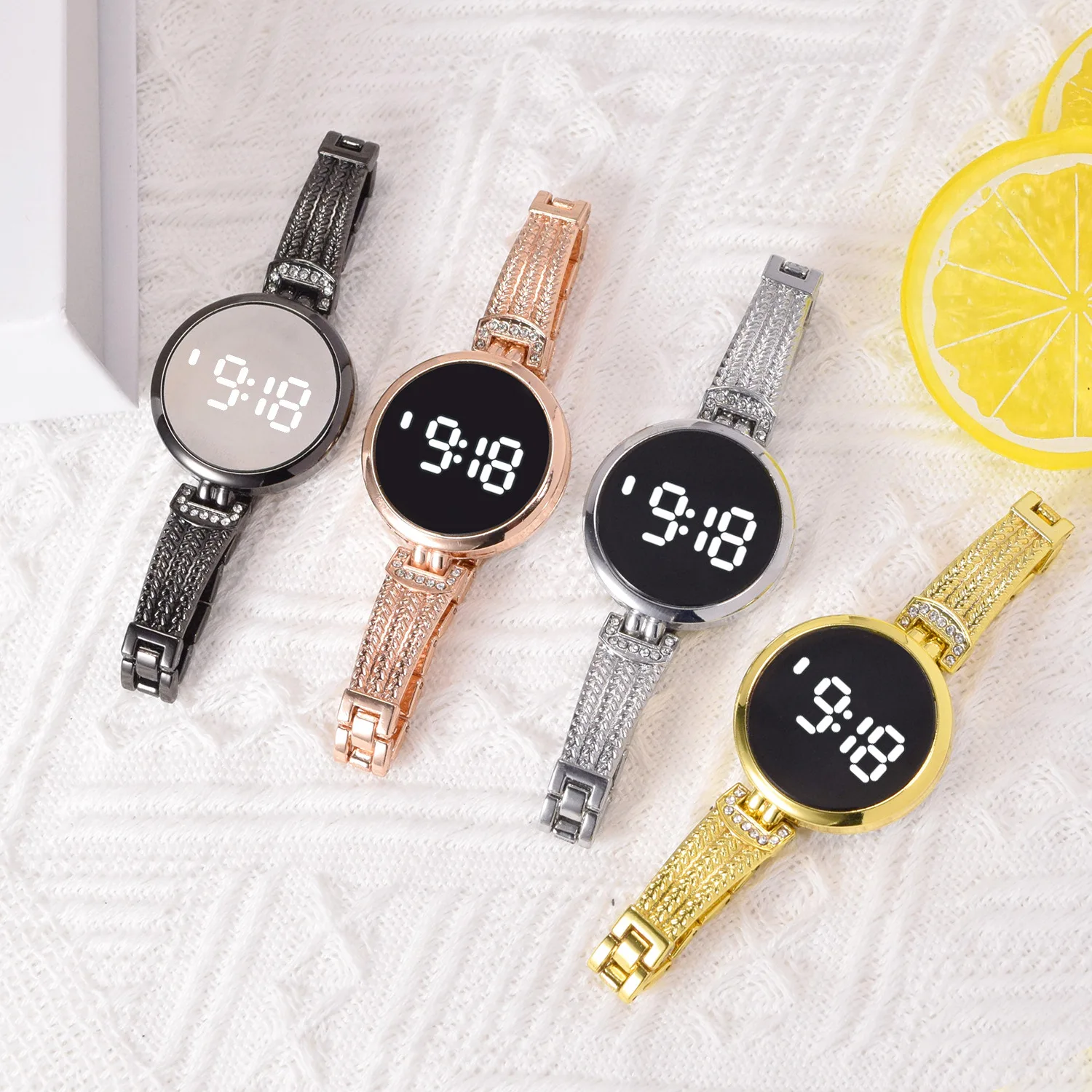 Luxury Women's Touch Watches Rose Gold Stainless Steel Ladies Wristwatch LED Digital Watch for Women Electronic Clock