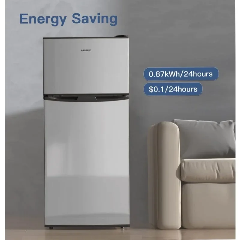 BANGSON Small Refrigerator with Freezer, 4.0 Cu.Ft, Samll Fridge with Freezer, 5 Settings Temperature Adjustable, 2 Doors