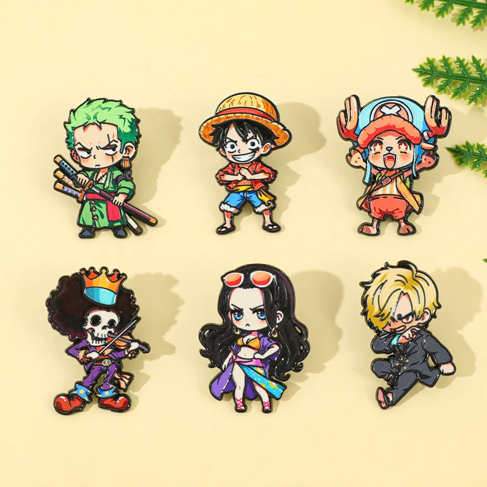 Cartoon Character Brooches Set Q Version including Monkey D. Luffy Roronoa Zoro Sanji Brook Gift for Friends
