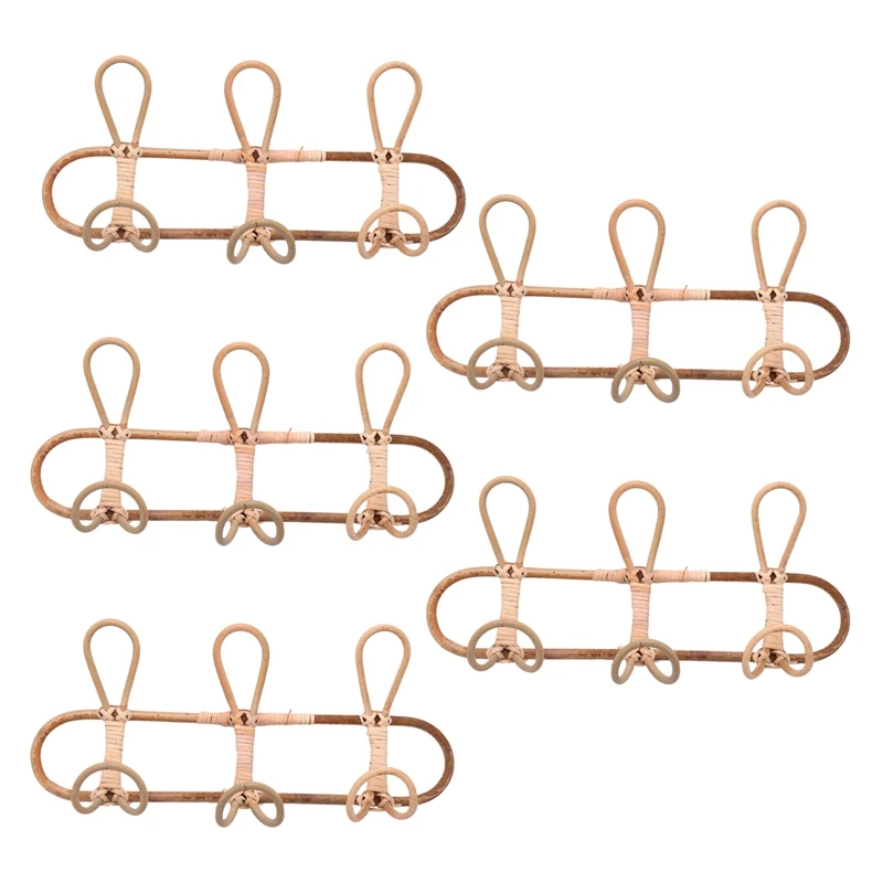 

5X Rattan Wall Hooks Kids Garments Organizer Rack Clothes Hat Hanging Hook Rattan Hanger Kids Room Decor Hanger