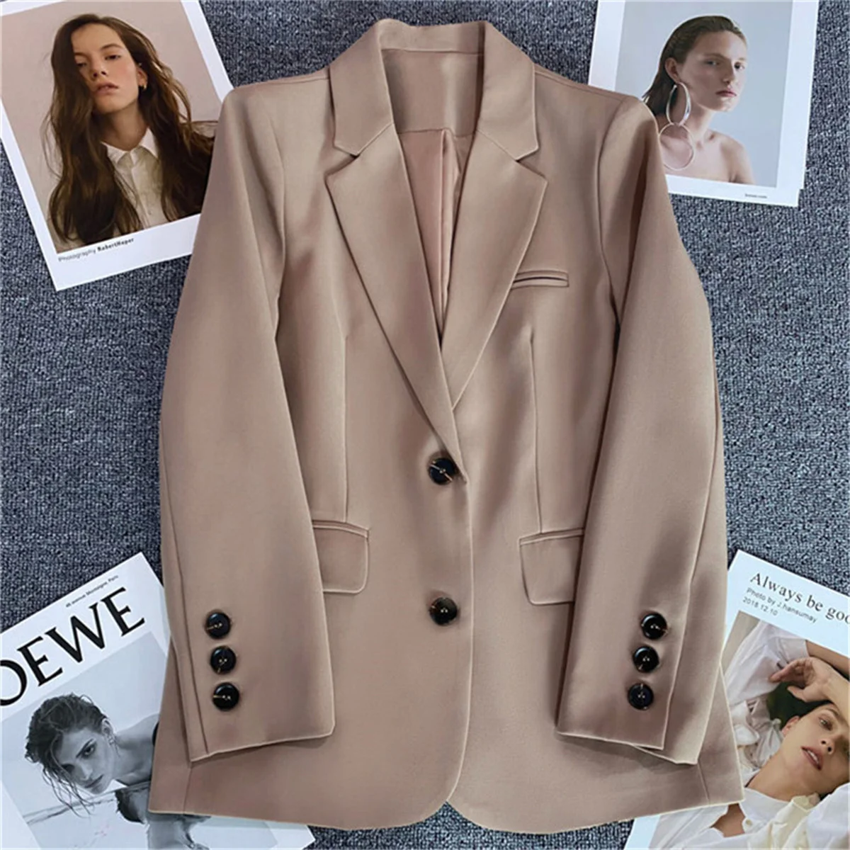Autumn Winter New Women Jacket Fashion Small Suit Top Brown Suit Coat Clothes Loose Straight Temperament Female Slim Blazer