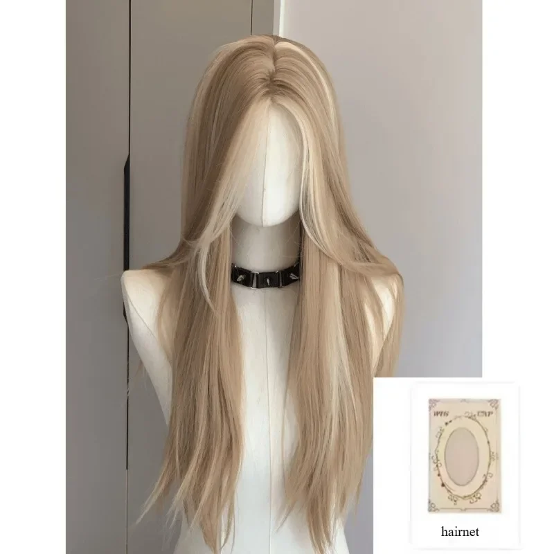 Long Silky Straight Synthetic wigs White gold color Cosplay Party Lolita Hair Wigs for Women Natural Heat Resistant Wig 가발