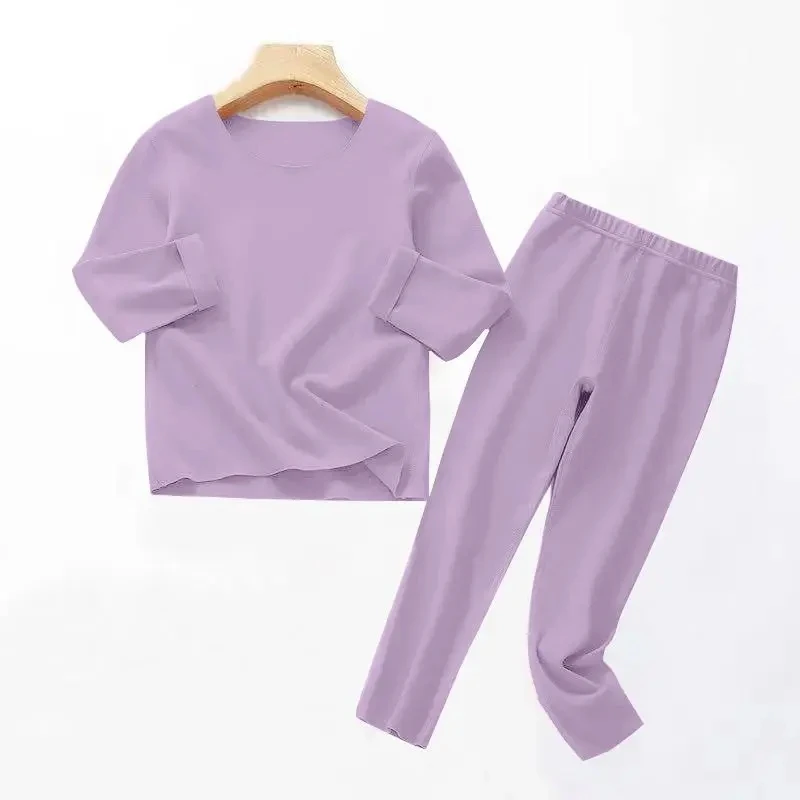 Solid Color Children's Loungewear Suit Boys Girls Autumn Winter Warm Tops Trousers Skin-friendly Soft Baby Casual Inner Set