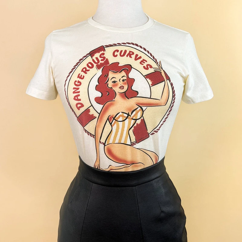 Dangerous Curves Sexy Ladies Women T-shirts Pure Cotton Summer Holiday Graphic Tee White Colour Tshirts Outfits Harajuku Tops