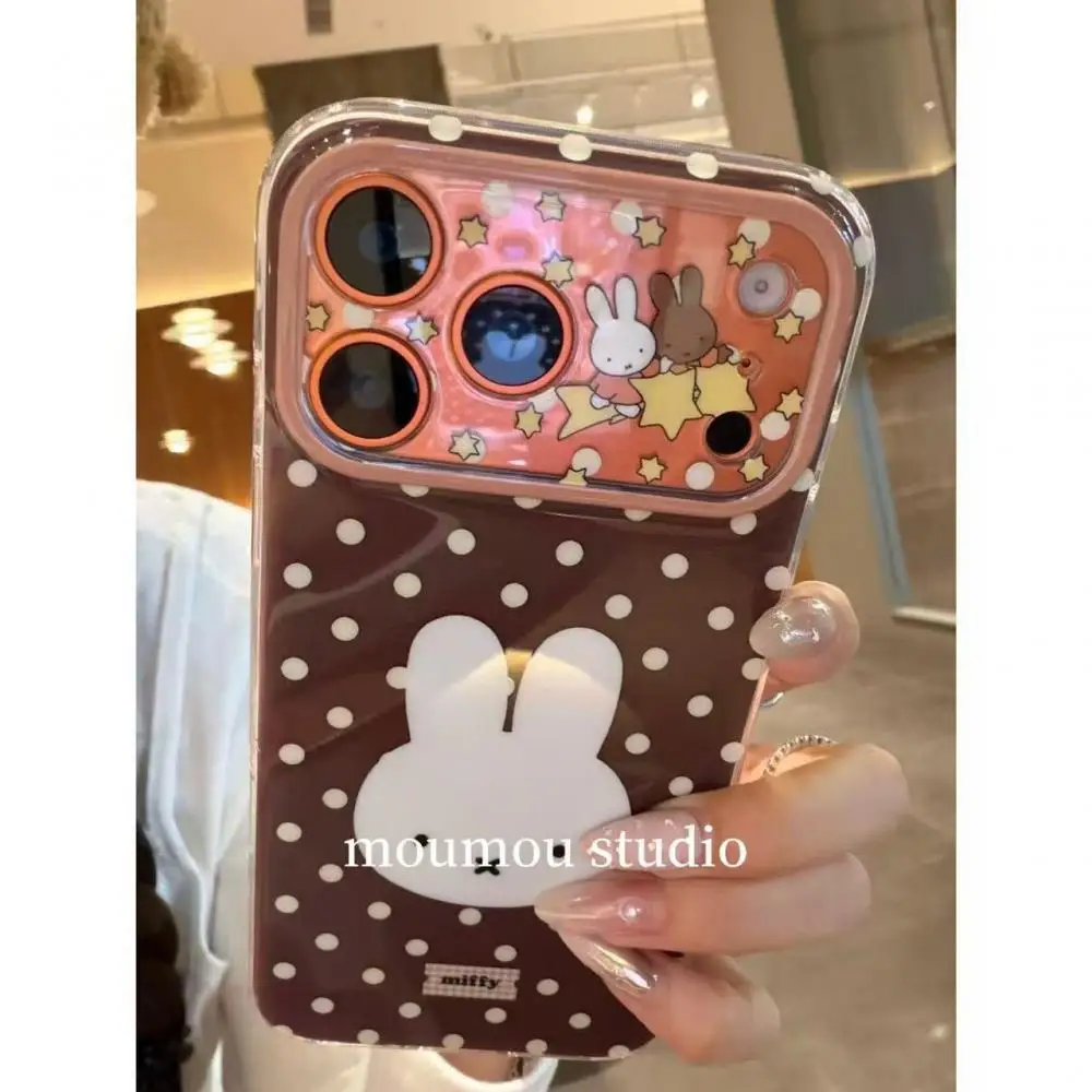 เคสโทรศัพท์มิฟฟี่ บันนี่ ลายจุด สำหรับไอโฟนสีน้ำตาล เคสใสกันกระแทกพร้อมลายดาว ลายการ์ตูนกระต่าย ฝาครอบโทรศัพท์