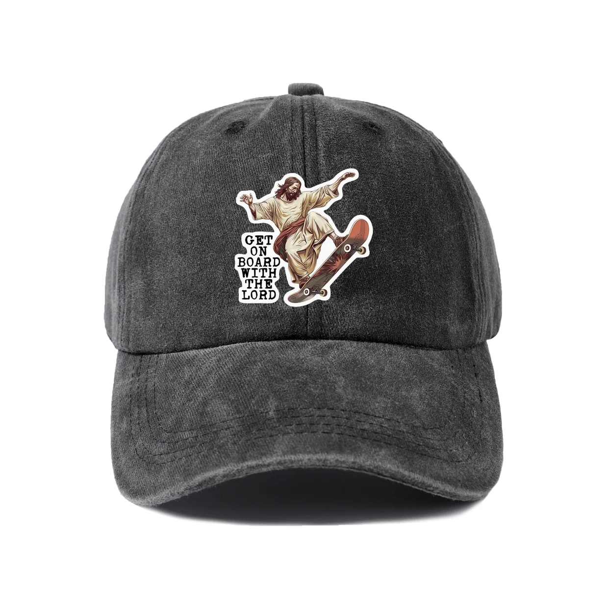 Get On Board The Lord Art Baseball Cap, Vintage Washed Adjustable Unisex Dad Hat, Travel Gift