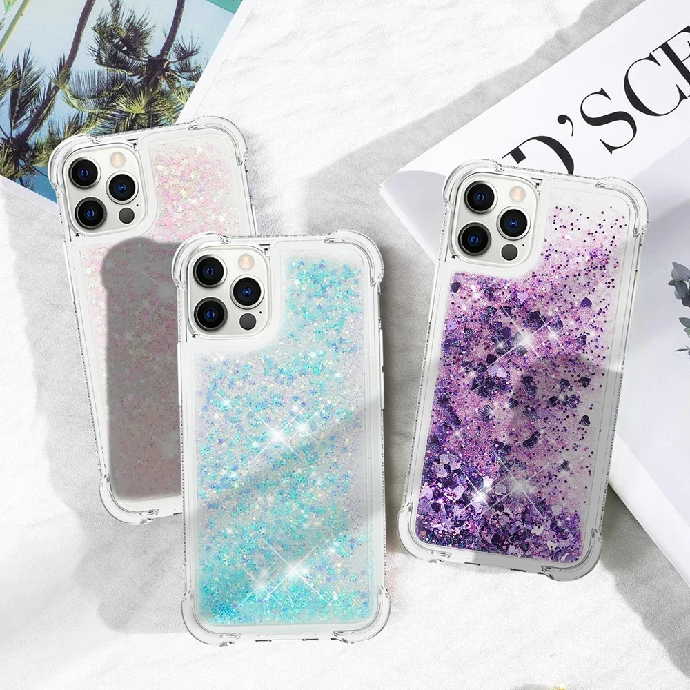 Glitter Case for Samsung Galaxy A13 A23 A33 A53 A73 A12 A22 A32 A52S M13 Cases Clear Bright Dynamic Liquid Quicksand Phone Cover