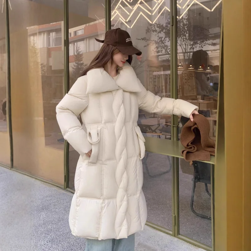 سترة نسائية طويلة للأسفل مجموعة خريف وشتاء 2025 أنيقة، فضفاضة، تنحيف، سميكة، معطف دافئ عصري #4