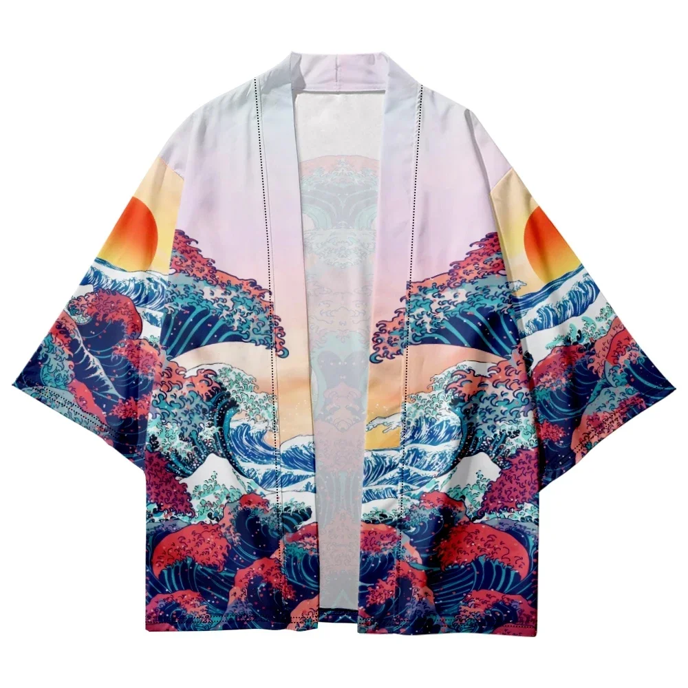 قميص كيمونو مطبوع على الطراز الياباني العتيق ملابس هاوري التقليدية للنساء والرجال ملابس الشارع سترة يوكاتا التأثيرية