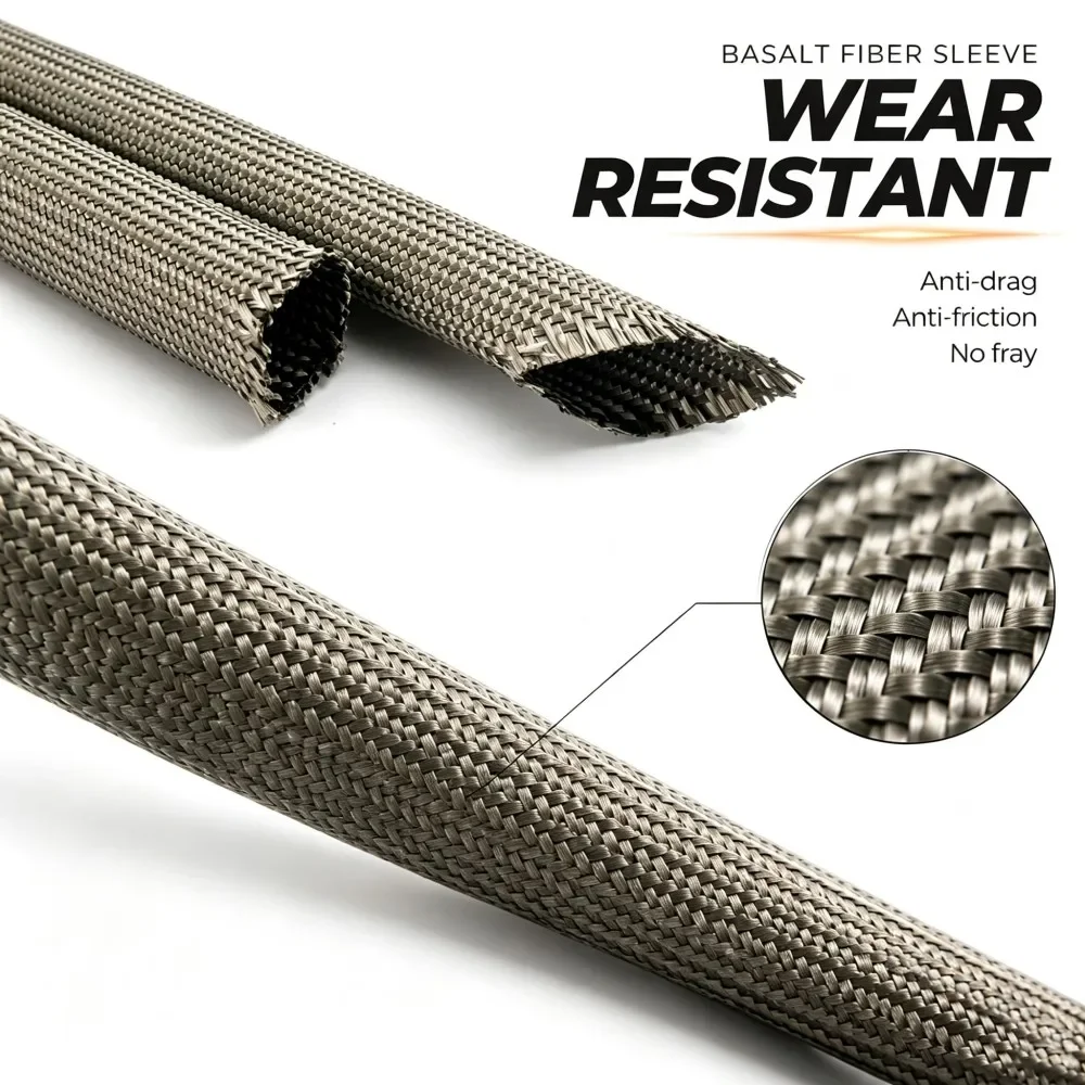 1000Deg.C Basalt Fiber Braided Hose ID1~20mm Fiberglass Sleeve Heat Resistant Flame Retardant Insulation Cable Wire Protection
