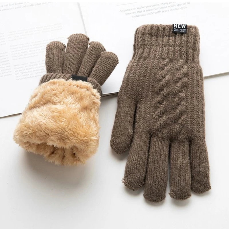 新しいメンズ暖かいフルフィンガーグローブ冬用タッチスクリーンプラスフリースグローブメンズ厚手ニットサイクリンググローブ