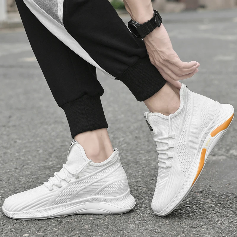 White Sneakers Men Height Increase Insoles 6cm Adjustable Lifts Casual Shoes Fashion