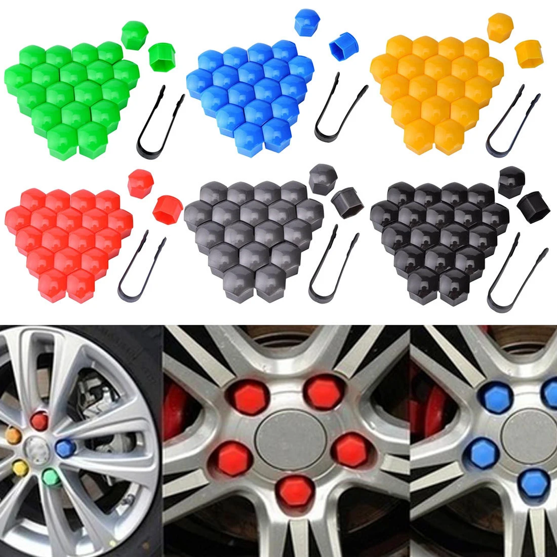 17mm/19mm/21mm 20Pcs Car Wheel Nut Caps Protection Covers Caps Auto Hub Screw Cover Black Car Tire Bolt Nut Cap Tyre Decoration