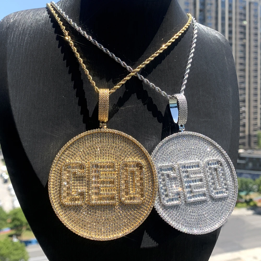 Big Geometric Round Shaped Hip Hop Pendant Full Paved 5A Cubic Zirconia CZ CEO Men Necklace