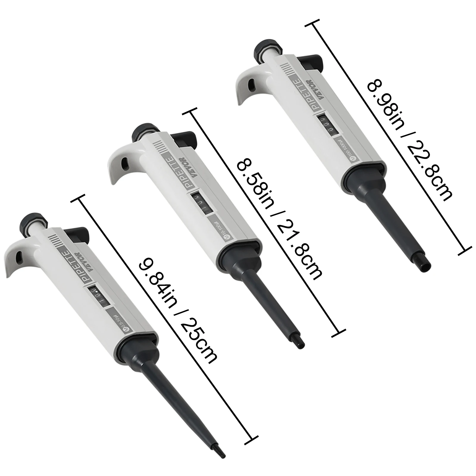 VEVOR Pipette Kit 3 Single Channel Pipetteswith 3 Tips 0.5-1000 Pipettor Adjustable Volume School Lab Instruments for Labtory