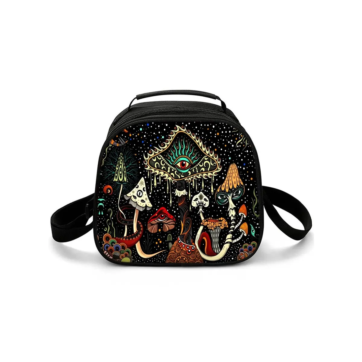 Isolierte Lunchtasche mit Bohemian-Pilz-Print, Schultergurt, umweltfreundlich, wasserdicht, Thermokühler, wiederverwendbar, für Studenten, Bento-Essen