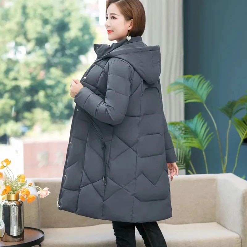 Middle-aged mother 7XL Winter Cotton Jacket Thicken Hooded Parkas Slim Cotton Padded Long Coat Windproof Women\'s Warm Overcoat