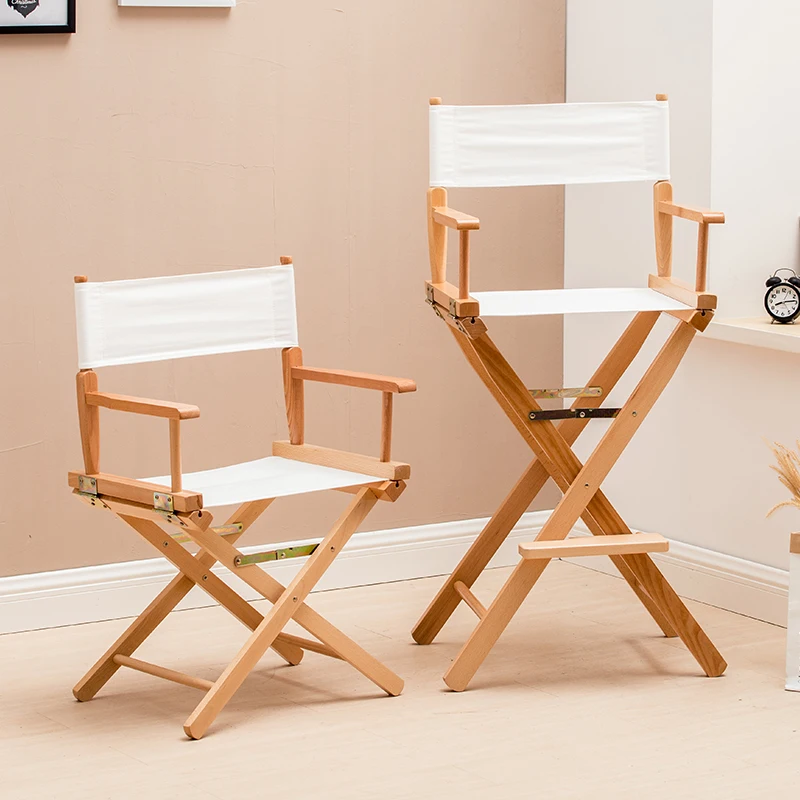 Director's Solid Wood Folding Chair Canvas Portable Chair with Backrest Quick-Fold Frame