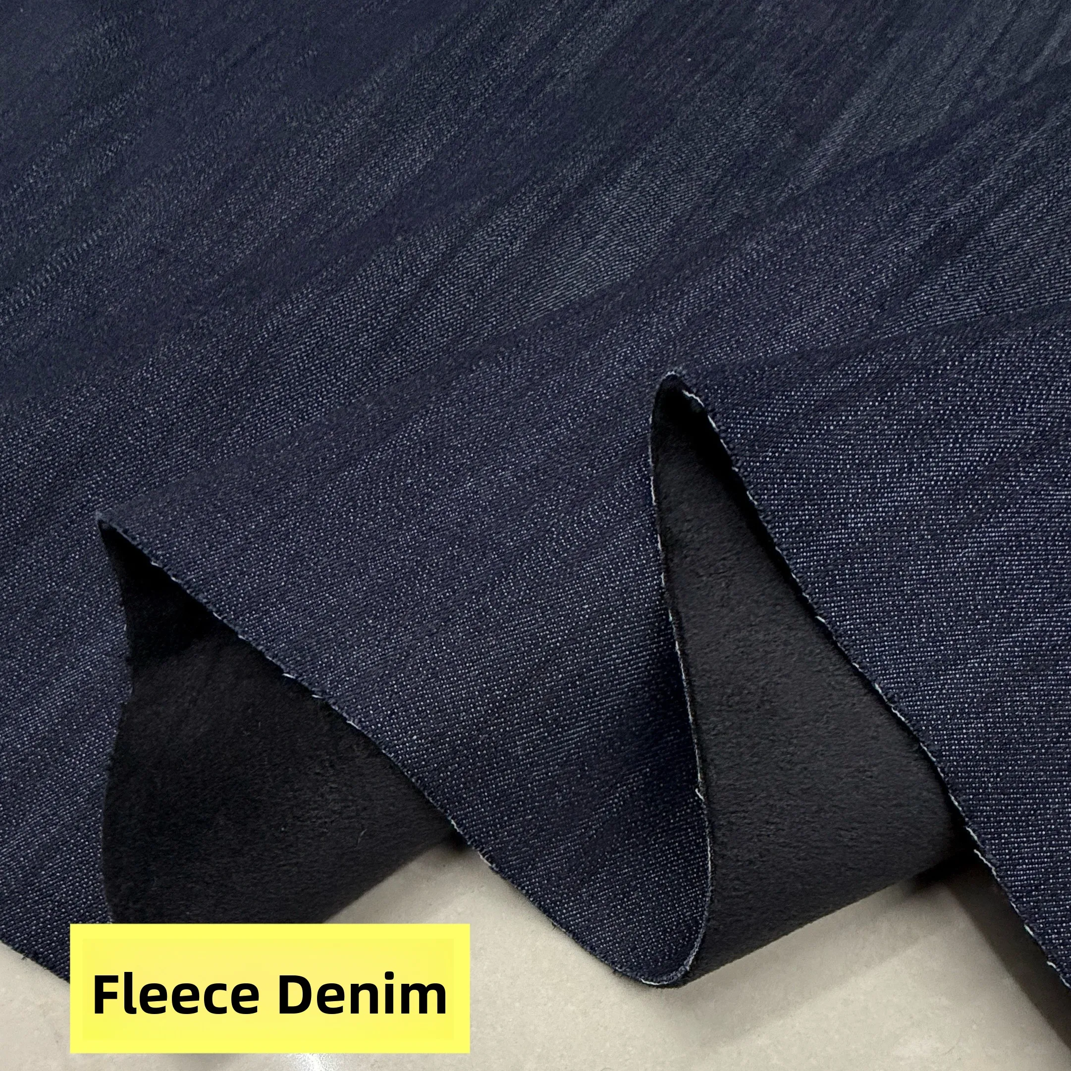 

Blue Fleece Lined Cotton Denim Fabric Thick Soft Slightly Elastic Autumn Winter Vest Skirt Jeans Clothing Material DIY Crafts
