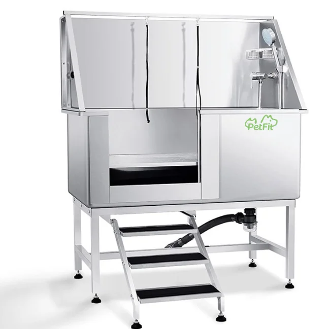 

PetFit 50-inch Large Stainless Steel Dog Bathtubs for Pet Grooming Salon Dog Grooming Bathtub with Right or Left Door and Stairs