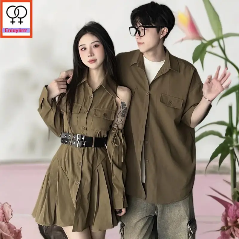 Casal combinando roupas para férias, lua de mel, roupas de verão, data, meninas, namorado, fêmea, homem, amantes, camisa retro casal, vestido, 2022