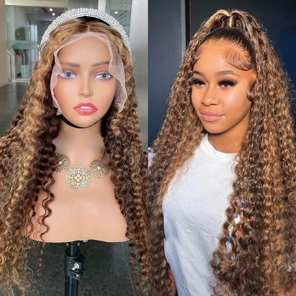 Highlight Wig Human Hair Deep Wave 13x6 Lace Frontal Wig Curly Ombre Transparent Lace Front Wig Colored Honey Blonde Lace Wig