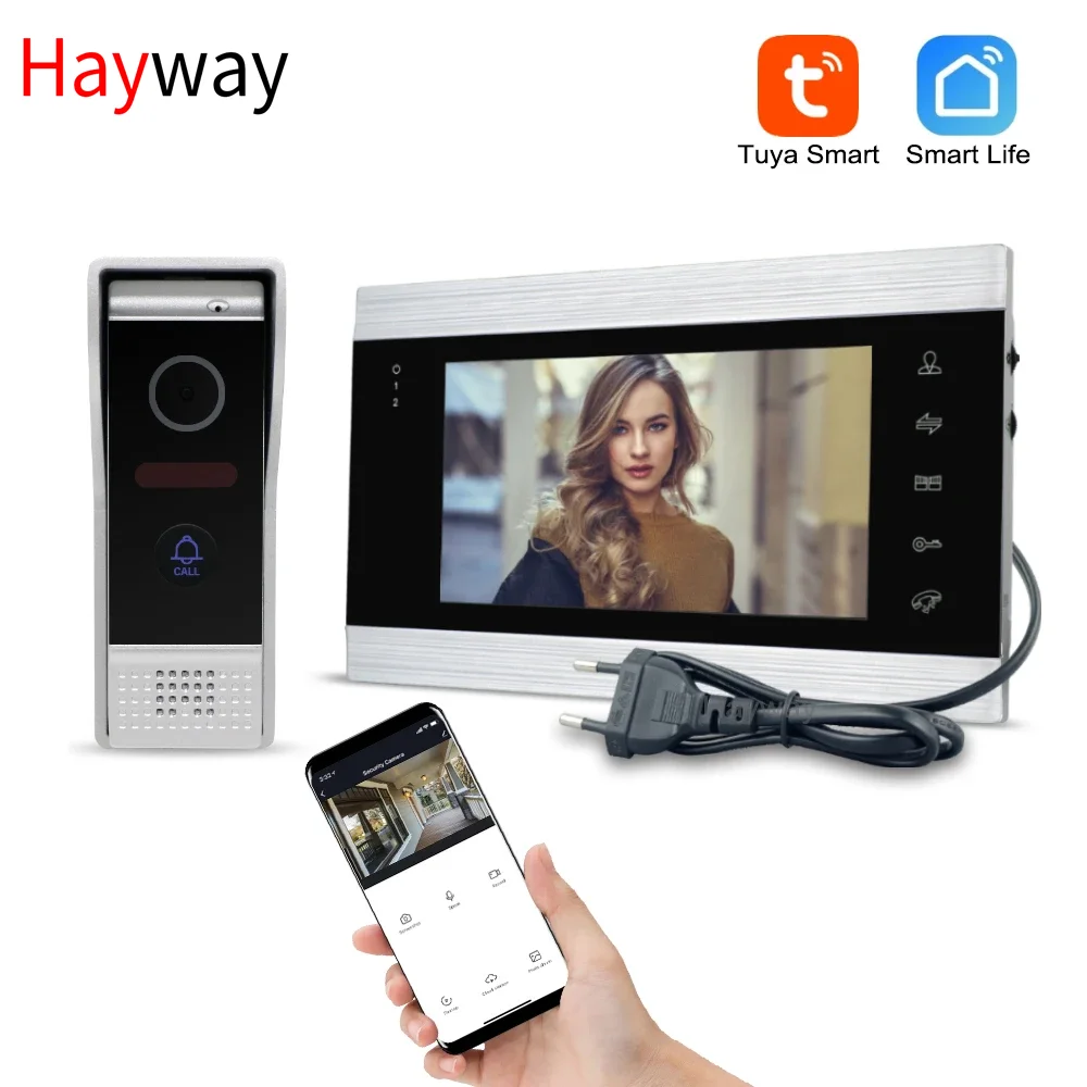 Hayway 720P Video Door Phone Home Intercom System Wireless WiFi Tuya Smart Video Doorbell 7 Inch With Wired Video intercom