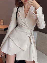 Mini Party Blazer Dress Women Korean One-piece Office Lady Elegant Dress Chic Sashes Design Long Sleeve Clothes Winter