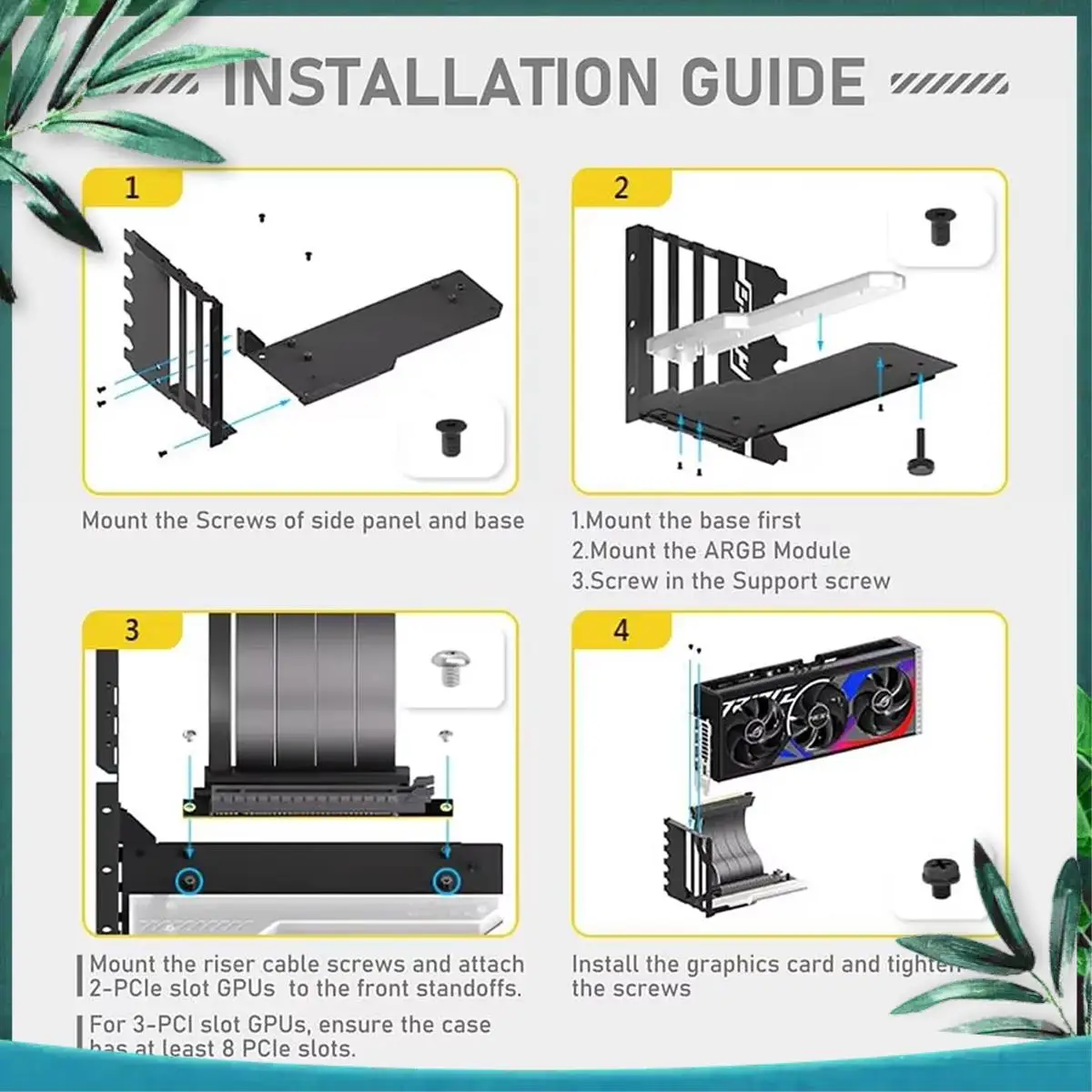 (NOVO) Suporte de montagem GPU vertical com cabo riser PCI-E 4.0 X16 Kit de suporte para placa de vídeo ângulo reto de 90 graus