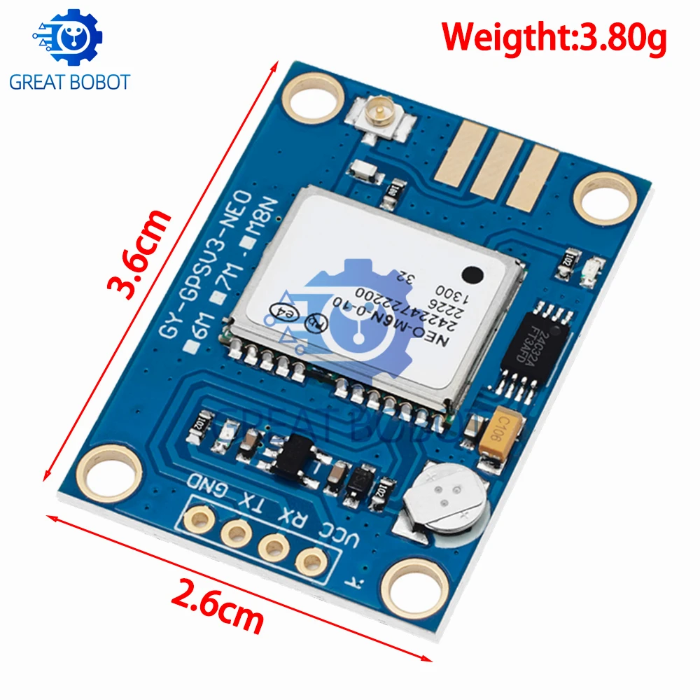 NEO-M8N/NEO-6M GPS Module (GY-GPSV3): Compatible with APM 1.65/2.56, Pixhawk V2.4.5 & MWC Controllers – 3.6V Operating Voltage