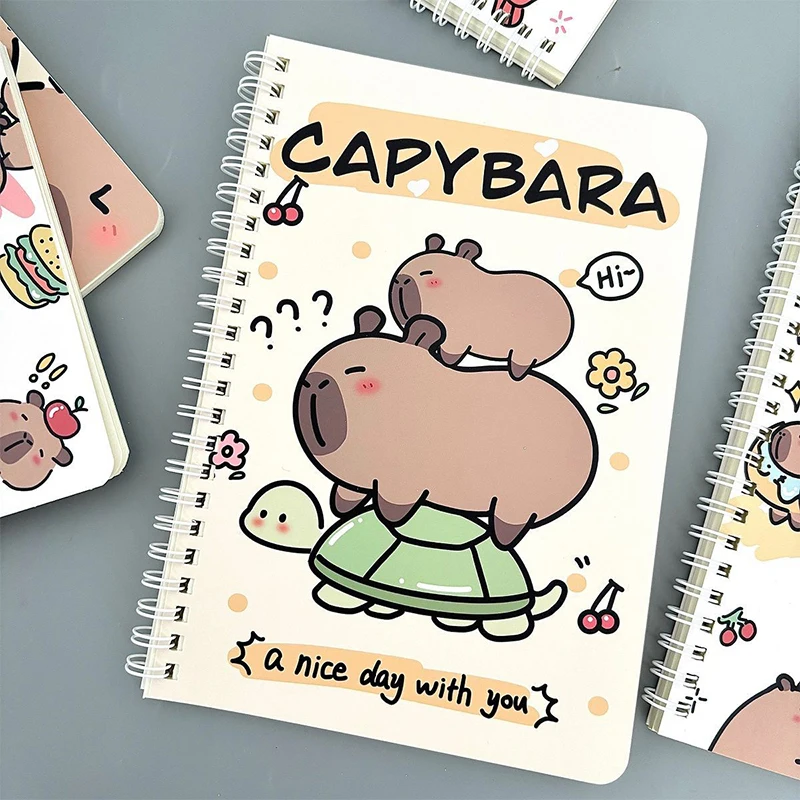 Kawaii Capybara Bobina Notebook, Desenhos animados, Bonito Notepad, Diário, Papelaria Escola, Livro de Exercícios, Suprimentos, A5