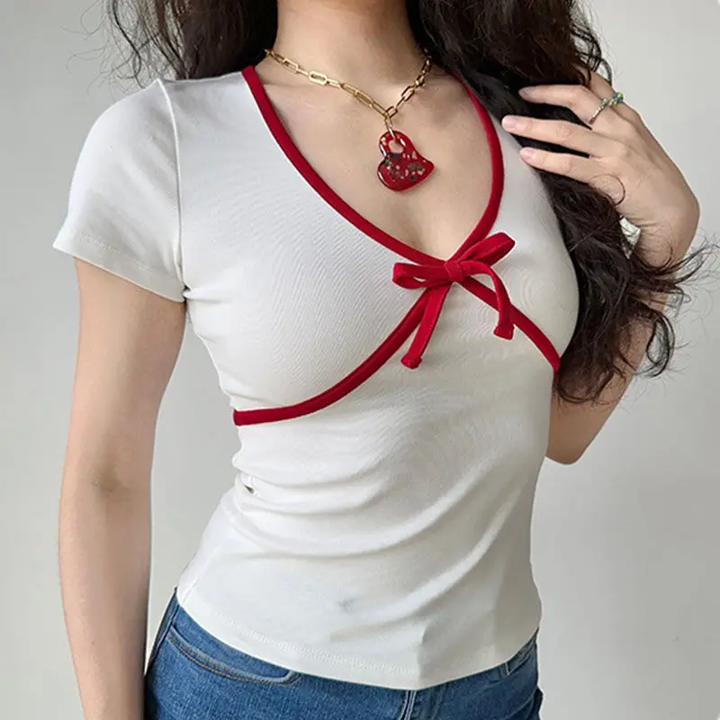 2024 Summer New Spicy Girl Short Cotton Short Sleeved T-shirt for Women Slim Fit and Versatile Design Top for Women