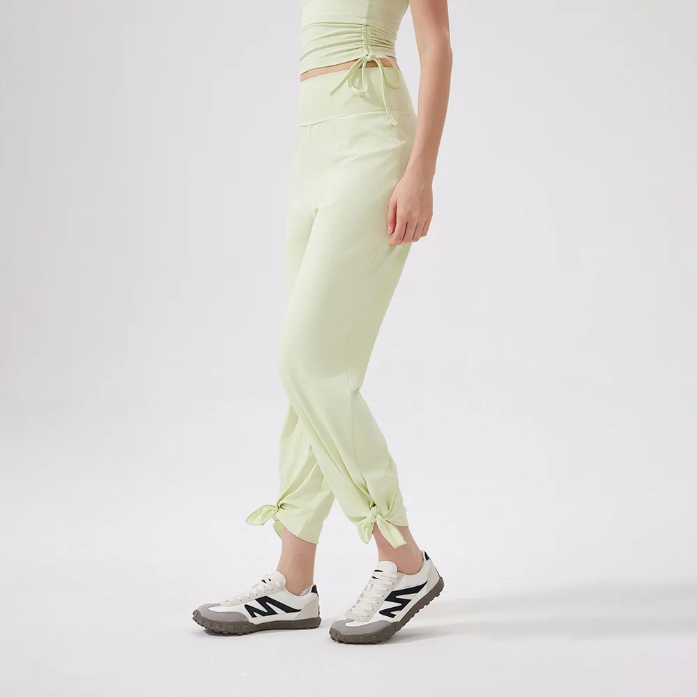 

Летние женские легкие тонкие штаны для йоги с высокой талией, однотонные брюки с манжетами, дышащие удобные свободные брюки для бега, тренажерного зала, фитнеса