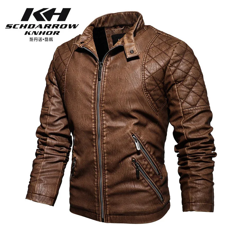 Men's autumn  winter leather jacket slim stand-up collar motorcycle PU leather jacket fleece warm men's jacket retro